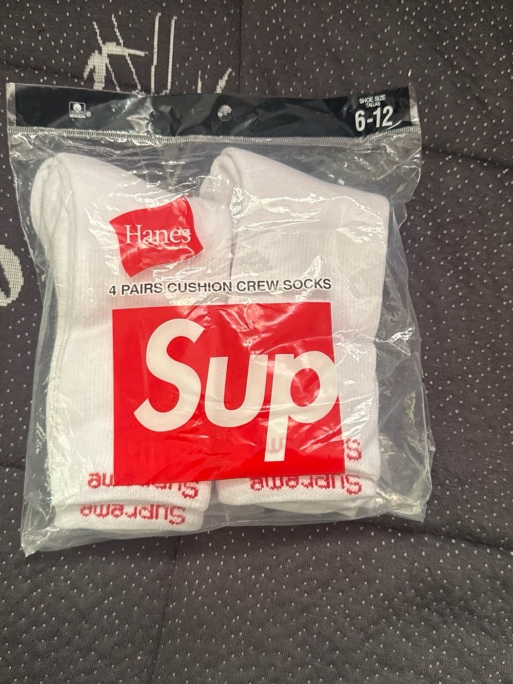 Supreme White Crew Socks with Red Logo - 4 Pack
